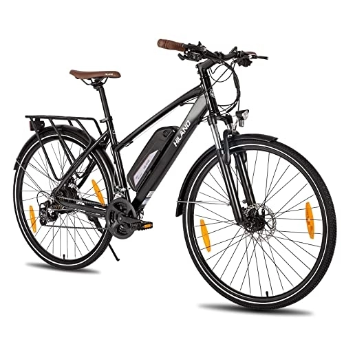 Bicicletas eléctrica : Hiland Bicicleta eléctrica Trekking Pedelec Citybike de 28 Pulgadas, con Cambio Shimano de 21 Marchas, Motor de 250 W, batería de Iones de Litio de 10, 4 Ah, 25 km / h, para Hombre y Mujer