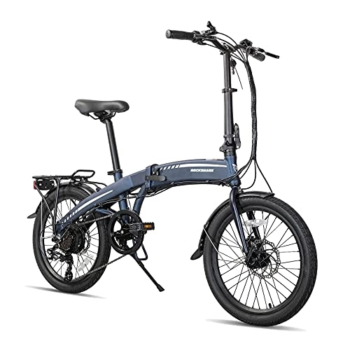Bicicletas eléctrica : HILAND Rockshark Bicicleta eléctrica plegable, 20 pulgadas, bicicleta eléctrica plegable Pedelec con cambio Shimano de 7 velocidades, 250 W, pantalla LCD del motor