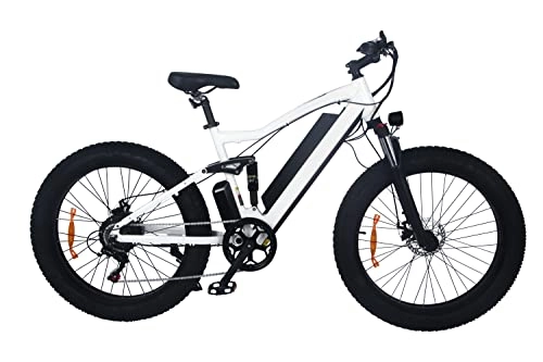 Bicicletas eléctrica : HITWAY 26" Bicicleta eléctrica Fat Tire, 48V 250Watt Moter 12Ah Batería de Litio, Engranaje de Alta Velocidad y Rueda de radios eBike ONES1 (Blanco)