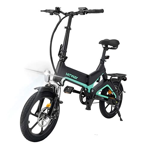 Bicicletas eléctrica : HITWAY Bicicleta eléctrica, 16 Pulgadas Bicicleta eléctrica Plegable，E Ciudad citybike con Faros LED, batería de Litio de 250W 7, 5 Ah, con Asistencia de Pedal, Adecuado para Adolescentes y Adultos.