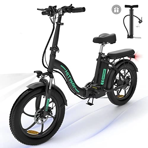 Bicicletas eléctrica : HITWAY Bicicleta eléctrica 20" Fatbike Bicicleta Montaña Plegable Ebike, 250W Motor, 48V / 10Ah Batería, Shimano 7 Vel, Pedal Assist, Alcance 60-80KM, E-MTB Adultos Urbana