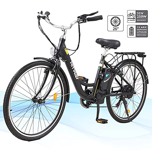 Bicicletas eléctrica : HITWAY Bicicleta eléctrica de 26"para Adultos, Bicicleta eléctrica con batería extraíble de Motor de 250W, 3 Modos de Trabajo Ajustables, Bicicleta eléctrica con Sistema de 7 velocidades Shimano