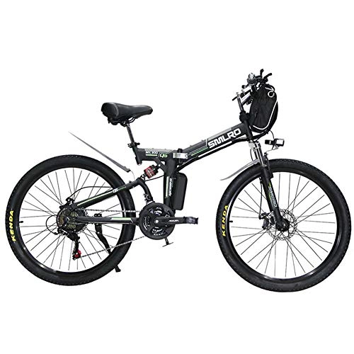 Bicicletas eléctrica : HJCC Bicicleta Eléctrica, Bicicleta De Montaña Eléctrica Plegable para Adultos, Batería De Litio 36V350W, Negra Y Verde