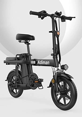 Bicicletas eléctrica : Hold E-Bikes Bicicleta elctrica Plegable de 14 Pulgadas Batera de Litio Bicicleta elctrica Luz de conduccin Batera para Adultos Aleacin de Aluminio Desmontable Bicicleta E@Negro_25AH