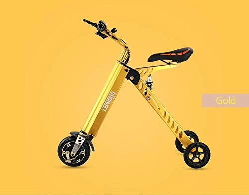 Bicicletas eléctrica : Hold E-Bikes Scooter elctrico Mini Triciclo Plegable Peso 14 kg con lmite de Velocidad de 3 Engranajes 6-12-20 km / h | Rango de Carga Completa de 30 km@Oro