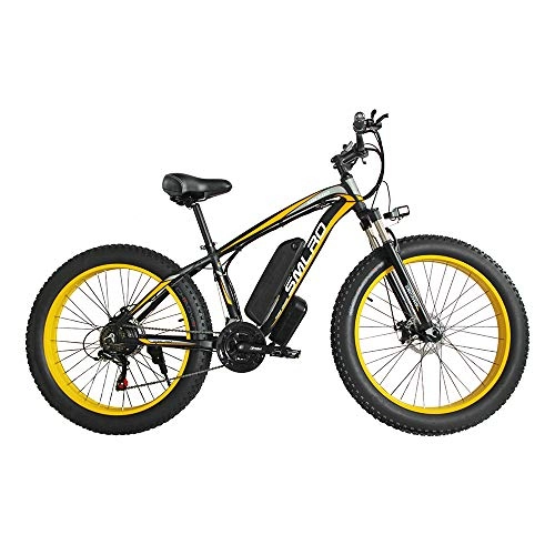 Bicicletas eléctrica : HWJF Batería de Litio eléctrica de la Bicicleta de montaña de 26 Pulgadas 48V 15AH 350W 21 de Velocidad de Engranajes de Tres Modos de Trabajo, Black Yellow