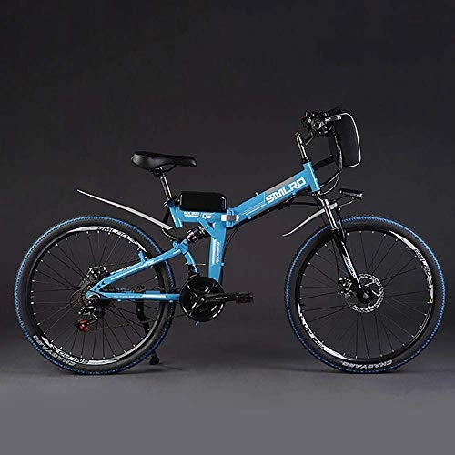 Bicicletas eléctrica : HWJF Bicicleta Plegable eléctrica de montaña Bicicleta, Interruptor de Control automático del Motor 48V 15 350W / Rueda de 26 Pulgadas LCD Inteligente con una Sola tecla, Azul