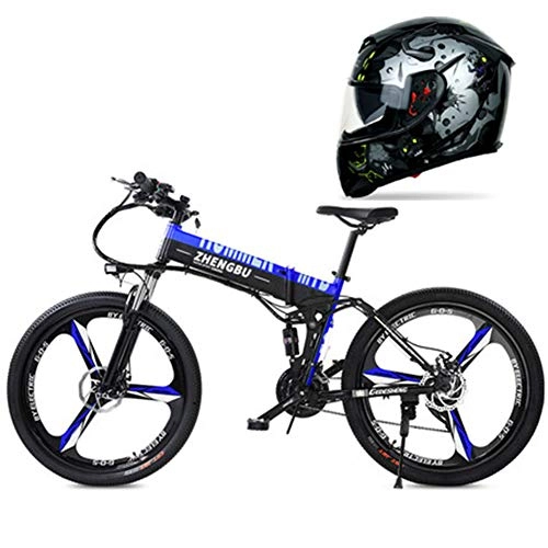 Bicicletas eléctrica : Hxl Bicicleta electrica Bicicleta de montaña eléctrica de 26 '' Frenos de Disco y Horquilla de suspensión Batería de Iones de Litio de Gran Capacidad (48v 250w) Bicicleta portátil Plegable, Azul