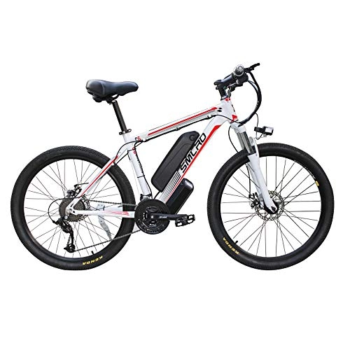 Bicicletas eléctrica : Hyuhome Bicicleta eléctrica para adultos, 250 W, aleación de aluminio-bicicleta extraíble 48 V / 10 Ah, de iones de litio de la bicicleta de montaña / Commute Ebike (White Red)