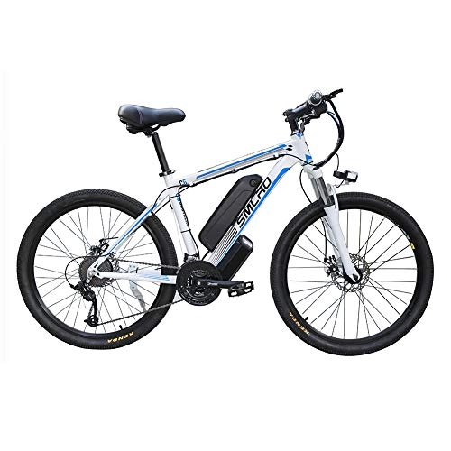 Bicicletas eléctrica : Hyuhome Las Bicicletas eléctricas para Adultos, IP54 Impermeable 500 / 1000W Ebike de aleación Aluminio Bicicletas 48V 13Ah Iones Litio Bicicletas montaña / batería / conmuta Ebike, White Blue, 1000W