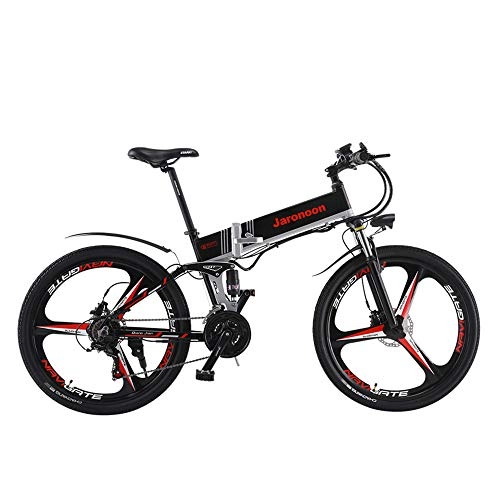 Bicicletas eléctrica : JARONOON M80UP 21 velocidades Bicicleta elctrica Plegable, 26 Pulgadas Bicicleta de montaña de 350W, Asistencia de Pedal de 5 Niveles, Frenos de Disco hidrulicos (Black 12.8Ah)