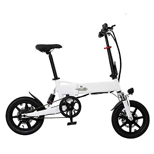 Bicicletas eléctrica : JI Bicicleta eléctrica portátil de 14 Pulgadas Batería de Iones de Litio (36 V / 5.2AH / 7.8AH) Bicicleta eléctrica Plegable para Scooter eléctrico-Blanco_36V / 5.2AH