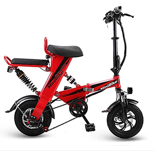 Bicicletas eléctrica : June Bicicleta Elctrica Plegable 12"Adult Double Disc Brake City Commuter Bike 48V 350W Doble E-Bike con Velocidad Mxima 25 Km H Negro, Red