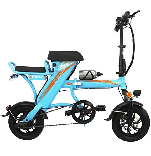 Bicicletas eléctrica : JXH De 12 Pulgadas Bicicleta Plegable elctrica, 350W Ciudad de cercanas Ajustable del Manillar de la Bicicleta de montaña con extrable 48V de Iones de Litio para Viajes Hombres Mujeres, Azul