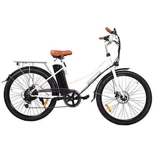 Bicicletas eléctrica : K6 Bicicleta eléctrica de 26 pulgadas Pedelec E-Citybike con batería de litio de 36 V, 10 Ah, cambio Shimano de 7 marchas, bicicleta eléctrica para hombre y mujer, color blanco