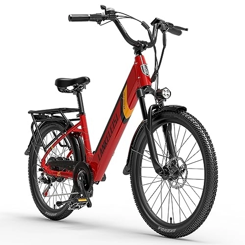 Bicicletas eléctrica : Kinsella Lankeleisi ES500PRO - Bicicleta eléctrica de ciudad, motor sin escobillas de alta velocidad, batería de litio extraíble de 48 V 14, 5 Ah, neumáticos de 24 x 2, 4, frenos de disco, color rojo