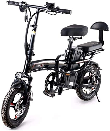 Bicicletas eléctrica : LAMTON Bicicletas Bicicleta elctrica for Adultos, Plegable E-Bici - 14 Pulgadas 400W Motor 48V Puede ser tripulado Bicicleta elctrica de la batera extrable 45 kilometros, a 35 km