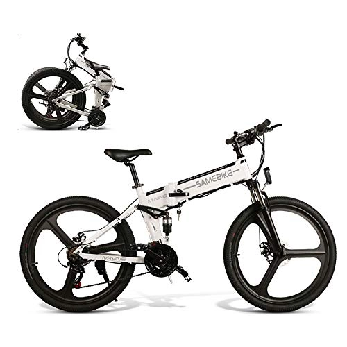 Bicicletas eléctrica : LCLLXB SIMEBIKE Bicicleta elctrica Plegable de 26 Pulgadas, Bicicleta de montaña, con 350 W, batera de 48 V, 10, 4 Ah, amortiguacin de Choque Altamente Resistente, White