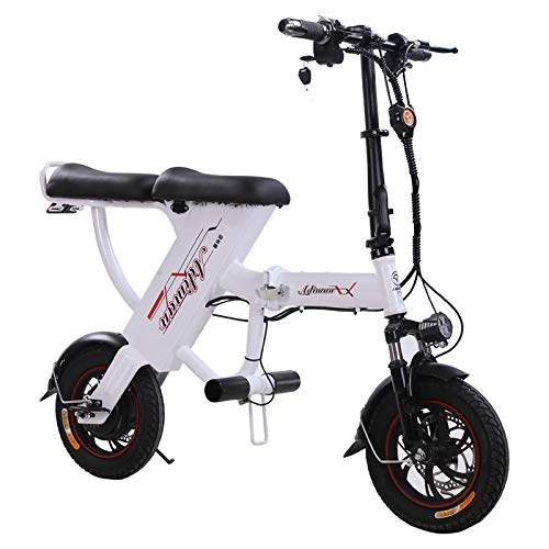 Bicicletas eléctrica : LHLCG Mini Bicicleta elctrica porttil - Bicicleta elctrica Plegable con Control Remoto, Soporte para telfono mvil y Pantalla electrnica, White, 25Ah