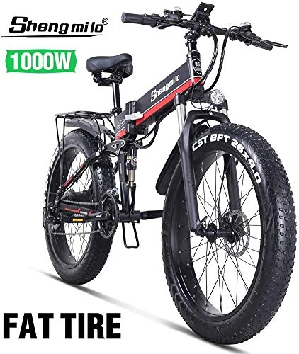 Bicicletas eléctrica : Lincjly 2020 actualizados elctrico bicicleta de montaña 26 pulgadas 1000W 48V 13Ah plegable Fat Tire Bike Nieve Shimano 21 velocidades E-bici Pedal Assist Frenos de disco hidrulicos batera de litio