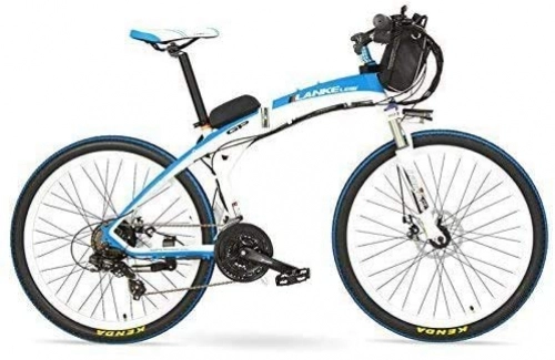 Bicicletas eléctrica : LUO Bicicleta Eléctrica 26 Pulgadas Asistente de Pedal de Moda Bicicleta de Montaña Eléctrica de Plegado Rápido, Batería de 48V 12Ah, Motor de 240W, Freno de Disco, 30~40Km / H, Blanco Azul