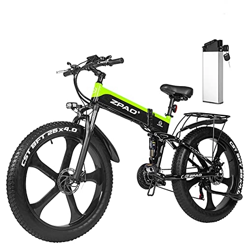 Bicicletas eléctrica : Luomei Bicicleta Eléctrica Plegable del Neumático Gordo, Bicicleta Eléctrica para Adultos Totalmente Suspendida, Cerradura Electronica, Bicicleta de Cercanías Eléctrica Plegable, Green