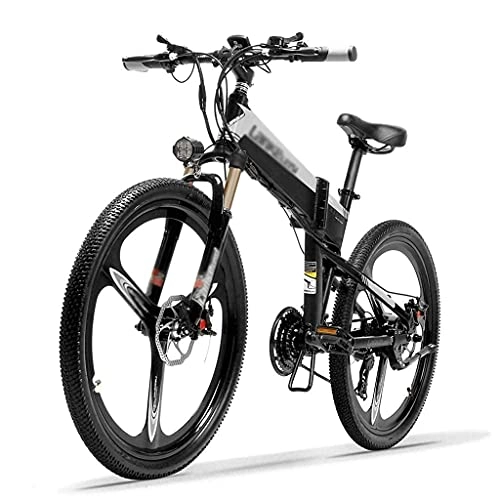 Bicicletas eléctrica : N&I Bicicleta eléctrica plegable de 26 pulgadas, 400 W, 12, 8 Ah, extraíble, batería de 21 velocidades, 5 niveles de pedal, assist Lockable Suspension Fork