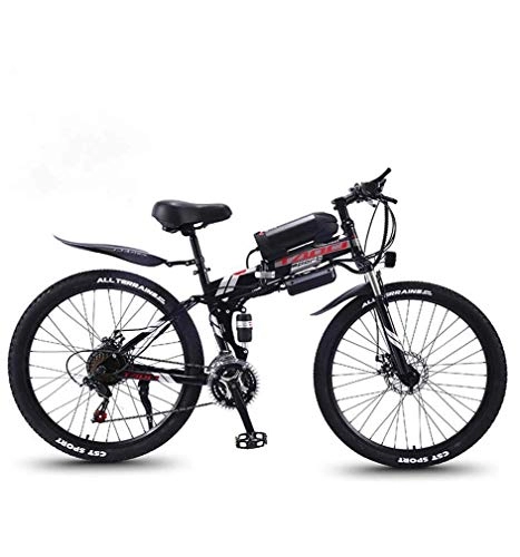 Bicicletas eléctrica : N&I Bike Folding Electric Mountain Bike 350 W Snow Bikes desmontable 36 V 8 Ah Lithium-Ion Battery for Adult Premium Full Suspension 26 inch Electric Bicycle Black 27 Speed White 27 Speed