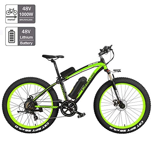 Bicicletas eléctrica : Nbrand 26" Bicicleta eléctrica Bicicleta de Nieve Fat Bike, Bicicleta montaña de 26 * 4.0 Fat Tire, Horquilla de suspensión bloqueable, 3 Modos de conducción (Green, 1000W Plus 1 Reemplazo 17Ah)