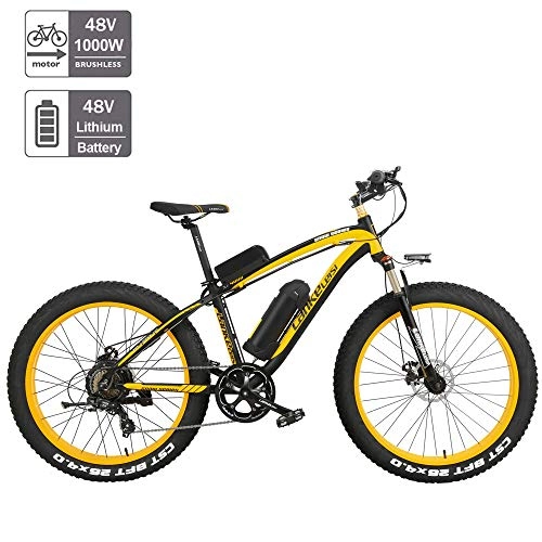 Bicicletas eléctrica : Nbrand 26" Bicicleta eléctrica Bicicleta de Nieve Fat Bike, Bicicleta montaña de 26 * 4.0 Fat Tire, Horquilla de suspensión bloqueable, 3 Modos de conducción (Yellow, 1000W 10Ah)