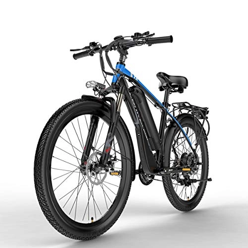 Bicicletas eléctrica : Nbrand T8 26 Pulgadas Bicicleta de montaña, Bicicleta eléctrica de 48 V, Horquilla de suspensión bloqueable, con Pantalla LCD de Ajuste de 5 Pas (Blue, 400W 10.4Ah)
