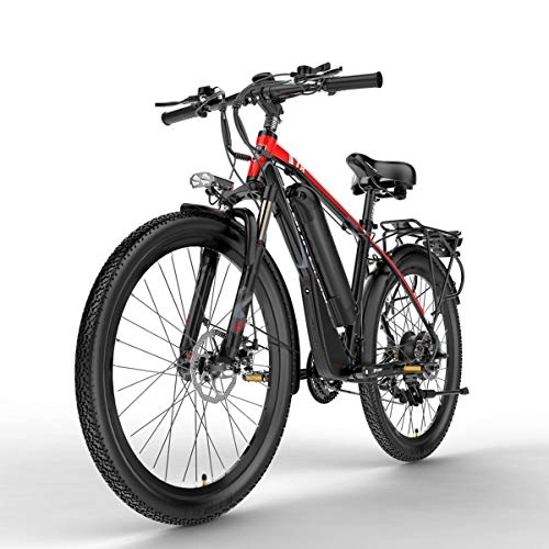 Bicicletas eléctrica : Nbrand T8 26 Pulgadas Bicicleta de montaña, Bicicleta eléctrica de 48 V, Horquilla de suspensión bloqueable, con Pantalla LCD de Ajuste de 5 Pas (Red, 400W 10.4Ah)