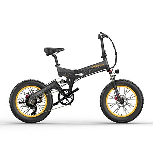 Bicicletas eléctrica : Nbrand X3000 20" Bicicleta montaña eléctrica Plegable, Bicicleta Nieve con neumáticos Grasa 4.0, batería Litio 48V, Bicicleta de Asistencia Pedal 5 Niveles (Black Yellow, 1000W 14.5Ah)
