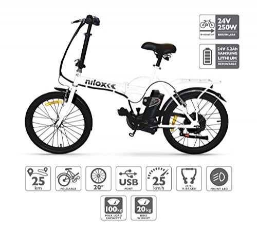 Bicicletas eléctrica : Nilox E Bike 24 V 14 P-X1 Bicicleta Eléctrica, Unisex Adulto, Blanco, 53 x 148 x 103