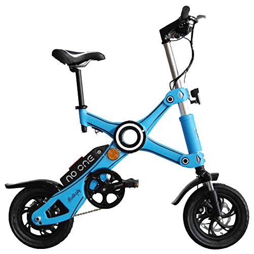 Bicicletas eléctrica : NO ONE - Bicicleta elctrica Plegable con diseo de Mariposa, Color Azul