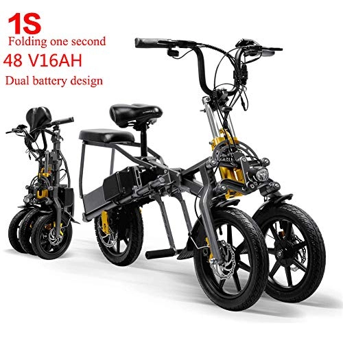 Bicicletas eléctrica : NRWZM Bicicleta Elctrica Plegable Ligera, Triciclo Elctrico para Adultos, Batera De Litio 48V16AH, Puede Conducir 80-100 Km (Gris)