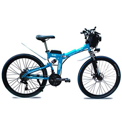 Bicicletas eléctrica : NYPB 26"" Bicicleta Eléctrica de Montaña, 350 / 500W Motor Bicicleta Bicicleta de Montaña 21 Velocidades Asiento Ajustable, con Pedales Tres Modos de Trabajo, Azul, 48V8AH 500W
