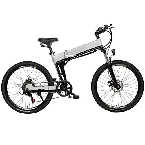 Bicicletas eléctrica : NYPB Adulto Bicicleta de Montaa Elctrica, Extrable 48V 5AH / 10AH / 12.8AH Batera de Litio de 7 de Velocidad de Bicicleta Elctrica Freno de Disco Tres Modos de Trabajo, Silver a, 48V5AH 350W