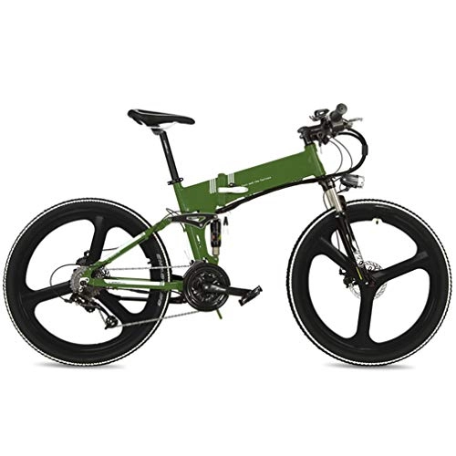 Bicicletas eléctrica : NYPB Bicicleta Elctrica Bicicleta, Motor 48V 400W, Bicicleta de Montaa 7 Velocidades con Freno de Disco 26 Pulgadas de Aleacin de Magnesio Integrado Ruedas, Verde, 48V10.4AH
