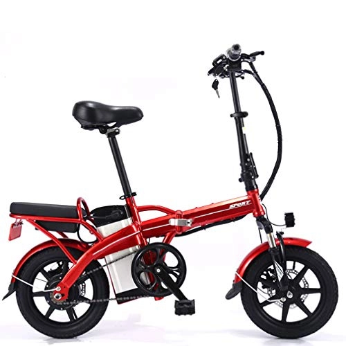 Bicicletas eléctrica : NYPB Bicicleta Elctrica Plegables, 350W Motor Extrable 48V 10AH Batera de Litio con Faro de LED Freno de Disco 14 Pulgadas de Ruedas Ejerctese y Viaje, Rojo, 48V 12AH