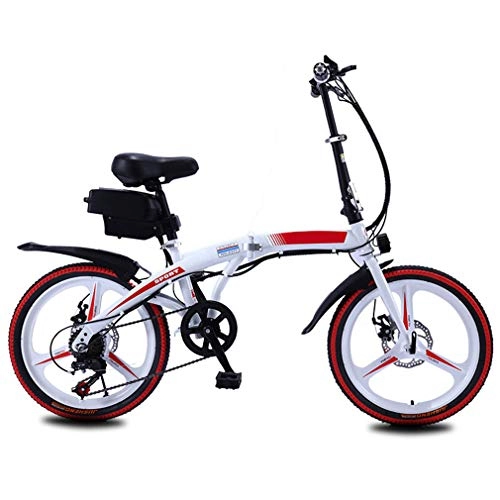 Bicicletas eléctrica : NYPB Bicicleta Elctrica Plegables, Bici Electricas Adulto con Ruedas de 20 Pulgadas, Batera 36V 8Ah, El Motor de 250 W Proporciona un mximo de 20 km / h Mximo 120 kg de Carga, White Red, 36V 10Ah