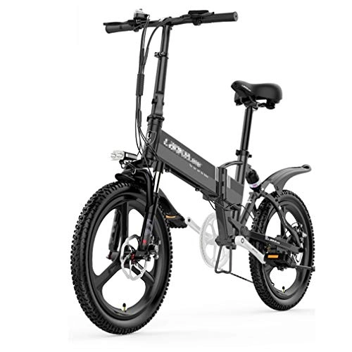 Bicicletas eléctrica : NYPB Bicicleta Eléctrica Plegable para Adultos, 350W Motor 25 km / h 48V 10.4Ah Batería de Litio con Freno de Disco Asiento Ajustable, con Pedales Suspensión Completa, Black Grey, 48V 10.4AH