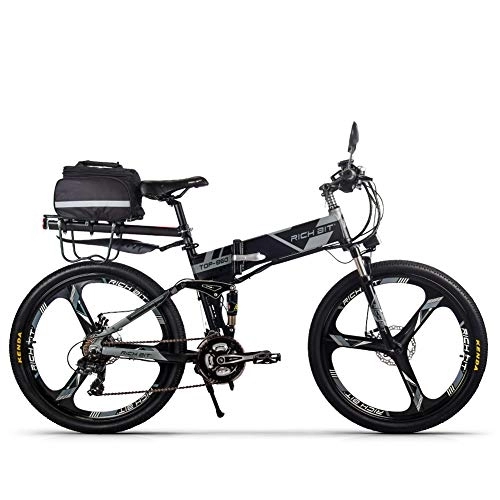 Bicicletas eléctrica : RICH BIT Bicicleta eléctrica RT-860 Bicicleta Plegable Bicicleta de montaña Bicicleta 26 Pulgadas Shimano 21 Velocidad Bicicleta Smart MTB (Gris)
