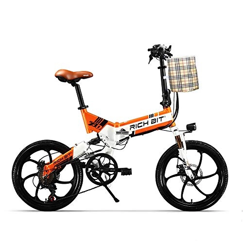 Bicicletas eléctrica : RICH BIT Bicicleta eléctrica TOP-730 48V 250W 8Ah 20 Pulgadas Bicicleta eléctrica Plegable Freno de Disco Doble (Naranja)