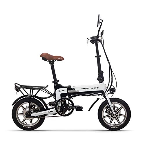 Bicicletas eléctrica : Rich bit RT-619 - Bicicleta elctrica Plegable (36 V, 250 W, 10, 2 Ah, aleacin de Litio, Aluminio, luz de direccin, Freno de Disco), Blanco