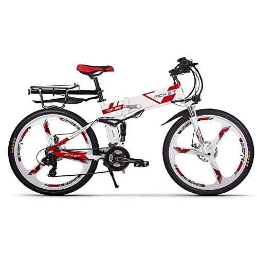 Bicicletas eléctrica : RICH BIT RT-860 Bicicleta de montaña 250W Motor sin escobillas Bicicleta Deportiva, 36V 12.8Ah Batería de Litio Bicicleta eléctrica, Freno de Disco mecánico Bicicleta eléctrica (Rojo y Blanco)