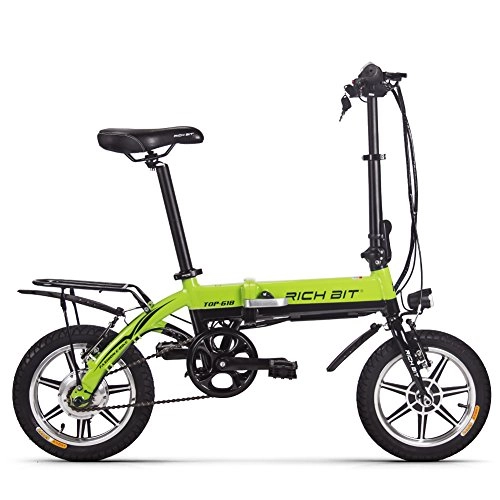 Bicicletas eléctrica : RICH BIT TOP-618 Bicicleta eléctrica Plegable 250W 36V * 7.5Ah Bicicleta eléctrica de Ciudad Plegable de 14 Pulgadas para Adultos (Verde)