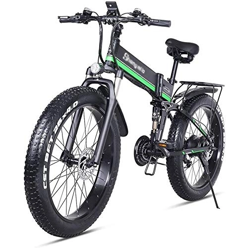 Bicicletas eléctrica : Rindasr 26 Pulgadas Bicicleta Plegable elctrica, 48V / 1000W / batera de Litio 12.8AH, 4, 0 neumticos de Gran tamao, Bicicletas Crucero de la Playa Deportes de Montaa / elctrico de Bicicletas