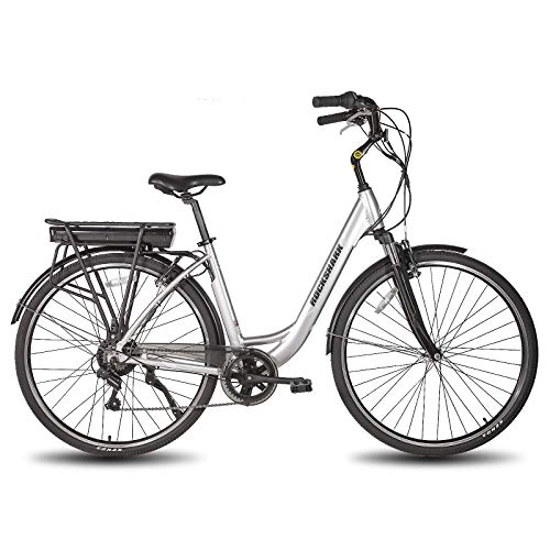 Bicicletas eléctrica : Rockshark - Bicicleta eléctrica con cuadro de aluminio 700C, 7 velocidades, batería de 36 V, 10, 4 Ah, marco de 19 pulgadas, color gris