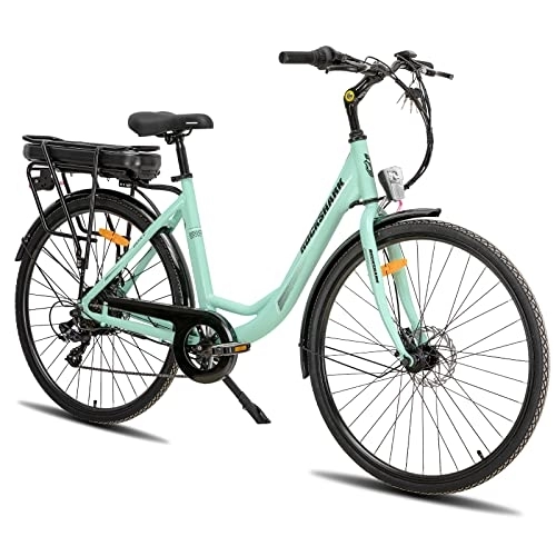 Bicicletas eléctrica : Rockshark - Bicicleta eléctrica con marco de aluminio 700c Shimano, 7 velocidades, freno de disco 36 V 14 Ah, batería Samsung LED, color negro y gris